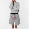 Two-Tone Waistband Embroidered Script Fleece Shorts