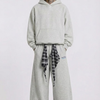 Balloon Fit Plaid Tie Wide-Leg Fleece Pants