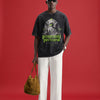 Panoramic Portrayal Angel Oversized Washed Black Graphic Tee