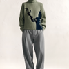 Graphic Print Ribbed Knit Turtleneck Sweater