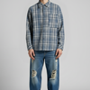 Oversized Grunge Wrinkle-Texture Plaid Flannel Shirt