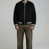Felted Texture Striped Ribbed Trim Bomber Jacket