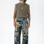 Deconstructed Graphic Print Baggy Jeans